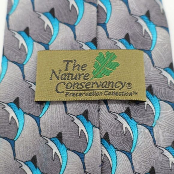 The Nature Conservancy's Gray Teal Dolphin Jacquard Print Wide Silk Tie - Picture 3 of 7